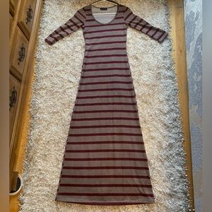 Striped Maxi Dress - sz S - Maroon and Taupe/Cream - SOFT - EUC